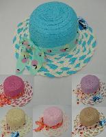 Girl's Summer Hat [Braided Brim with Polka Dot Bow] - Assorted colors.